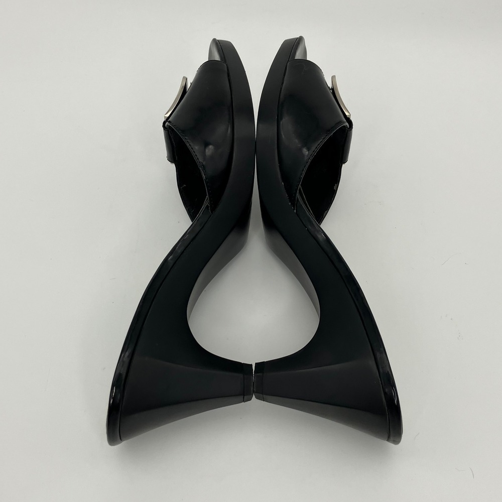 Bandolino Heeled Sandals Women 7.5 Black Patent Buckle Slide Dress Shoes Classic - Picture 9 of 11